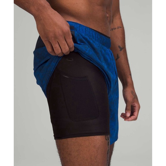 Lululemon Surge Lined Short 6" Gravel Dust Symphony Blue True Navy Sz M Gym - Picture 6 of 16